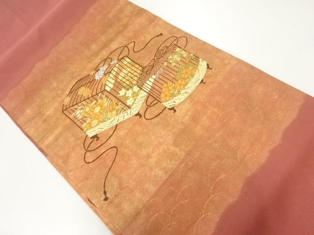 JAPANESE NAGOYA OBI / WOVEN AUTUMN FLOWERS